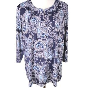 💲💸$10 Pre Seption Concept Women's XL Blue Paisley Stretch Blouse Top